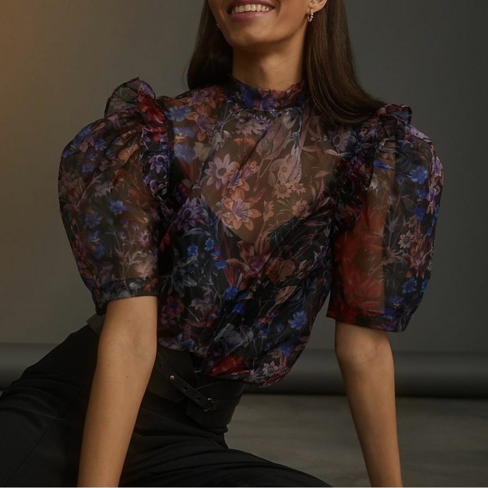 Elegant Floral Puff Sleeve Blouse